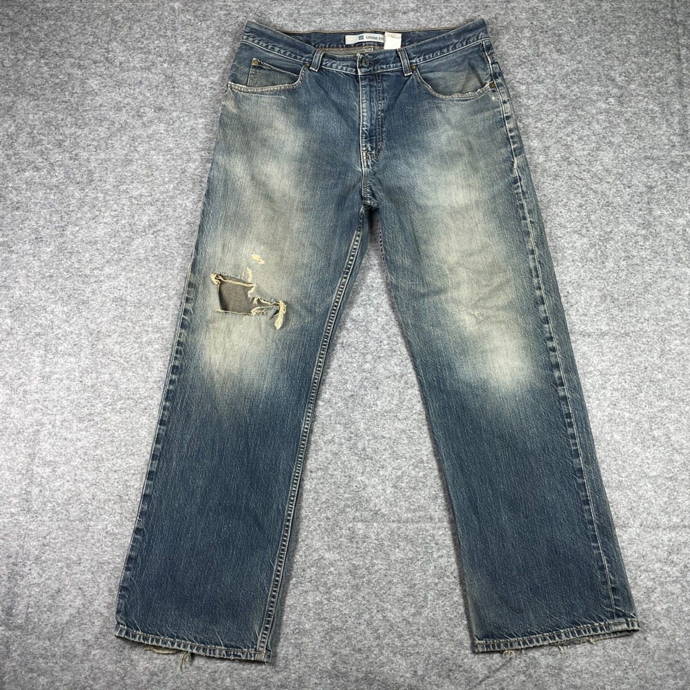 Vintage GAP Jeans Mens 35x32 Blue Loose Fit Distressed Grunge Baggy 90s Faded